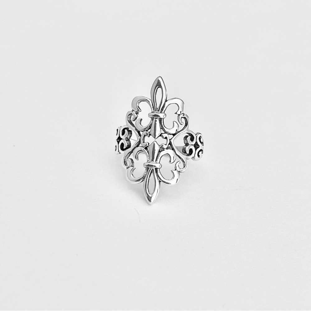 Sterling Silver Fleur De Lise Ring with Swirls, Saints Ring, Lily Rings, France